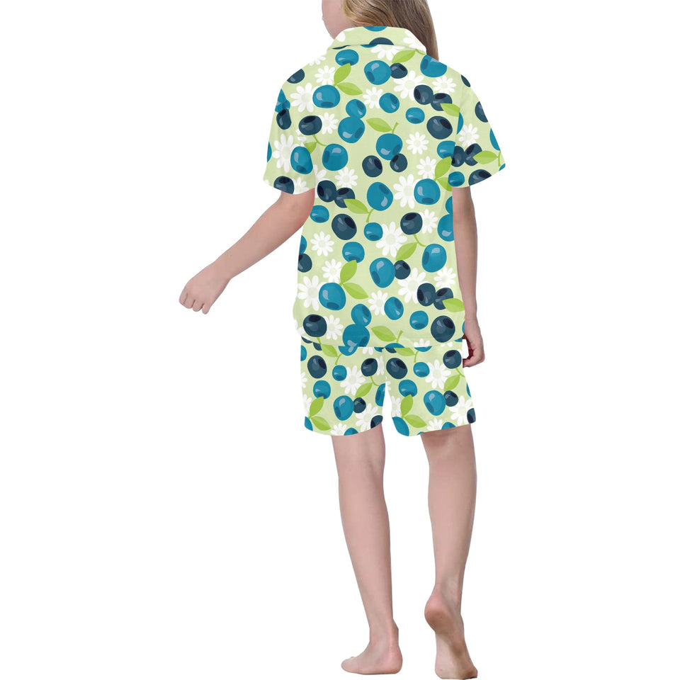 blueberry flower pattern Kids' Boys' Girls' V-Neck Short Pajama Set