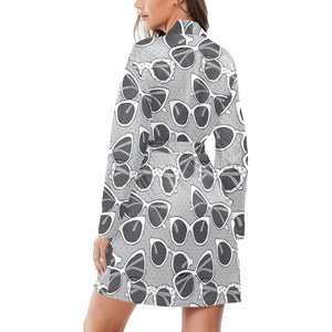 Sun Glasses Pattern Print Design 04 Women's Long Sleeve Belted Night Robe