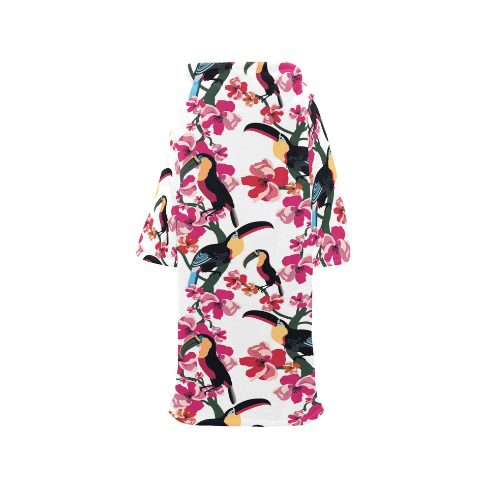 Toucan flower design pattern Blanket Robe with Sleeves