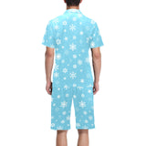 Snowflake pattern blue background Men's V-Neck Short Pajama Set