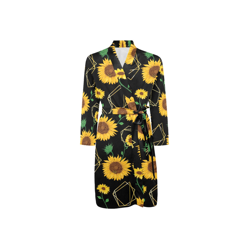 sunflower golden polygonal shapes Men's Long Sleeve Belted Night Robe