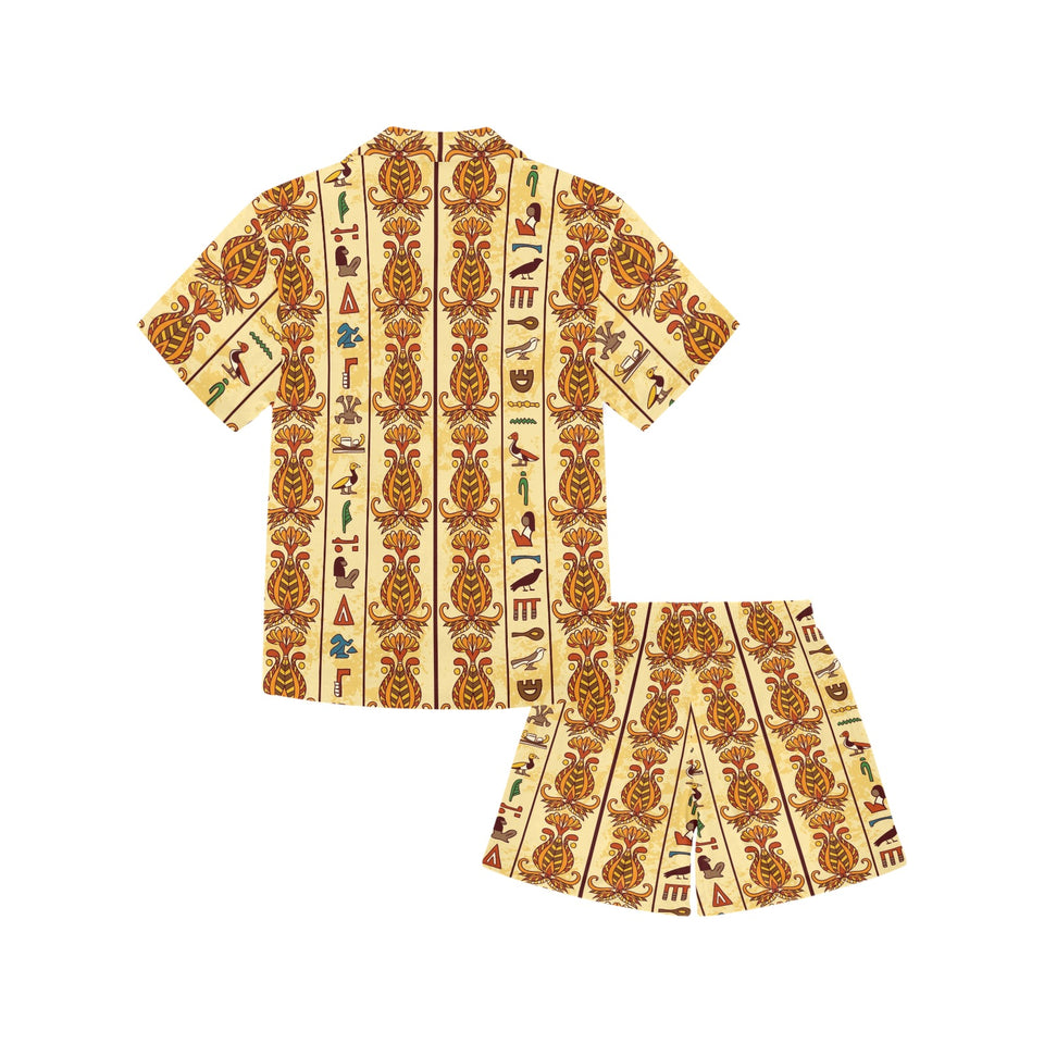 Egypt Hieroglyphics Pattern Print Design 04 Kids' Boys' Girls' V-Neck Short Pajama Set