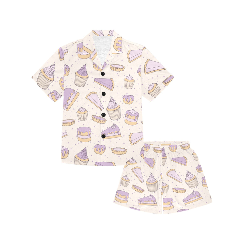 Cakes pies tarts muffins and eclairs purple bluebe Kids' Boys' Girls' V-Neck Short Pajama Set