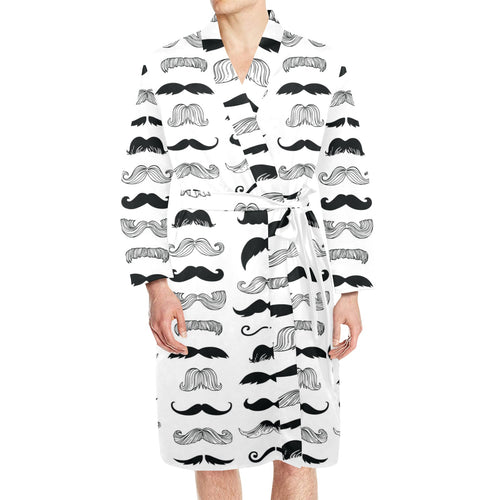 Mustache Beard Pattern Print Design 04 Men's Long Sleeve Belted Night Robe