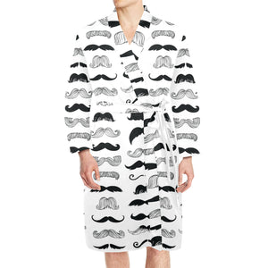 Mustache Beard Pattern Print Design 04 Men's Long Sleeve Belted Night Robe