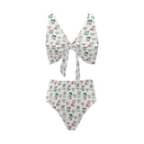 English Bulldog Pattern Print Design 03 Chest Bowknot High Waisted Bikini Swimsuit