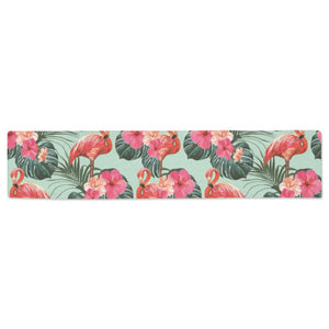Beautiful flamingo tropical palm leaves hibiscus p Table Runner