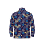 Blue japanese pattern cloud wave flower Men's Long Sleeve Polo Shirt