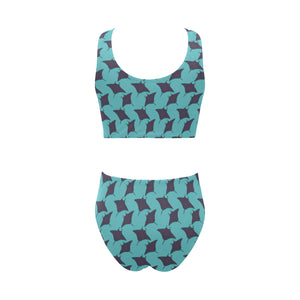 Stingray Pattern Print Design 02 Chest Bowknot High Waisted Bikini Swimsuit