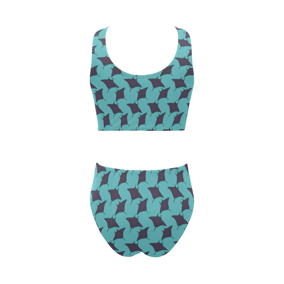 Stingray Pattern Print Design 02 Chest Bowknot High Waisted Bikini Swimsuit