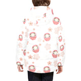Daruma japanese wooden doll cherry blossom flower Kids' Boys' Girls' Padded Hooded Jacket