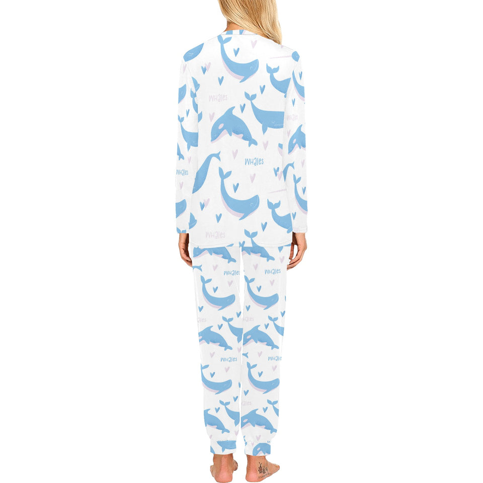 Blue whale pattern Women's All Over Print Pajama Set