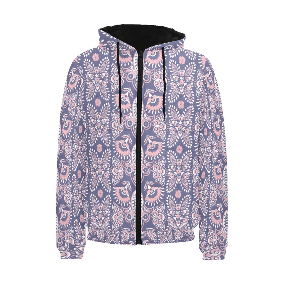 Indian Batik Style pattern Men's Padded Hooded Jacket