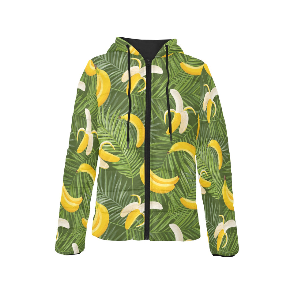 Banana Palm Leaves pattern Women's Padded Hooded Jacket