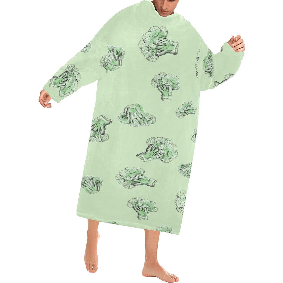 broccoli sketch pattern Blanket Robe with Sleeves