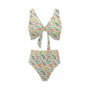 Tennis Pattern Print Design 03 Chest Bowknot High Waisted Bikini Swimsuit