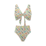 Tennis Pattern Print Design 03 Chest Bowknot High Waisted Bikini Swimsuit