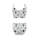 Hand drawn space elements space rocket star planet Chest Bowknot High Waisted Bikini Swimsuit