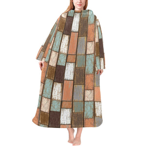 Wood Printed Pattern Print Design 02 Blanket Robe with Sleeves