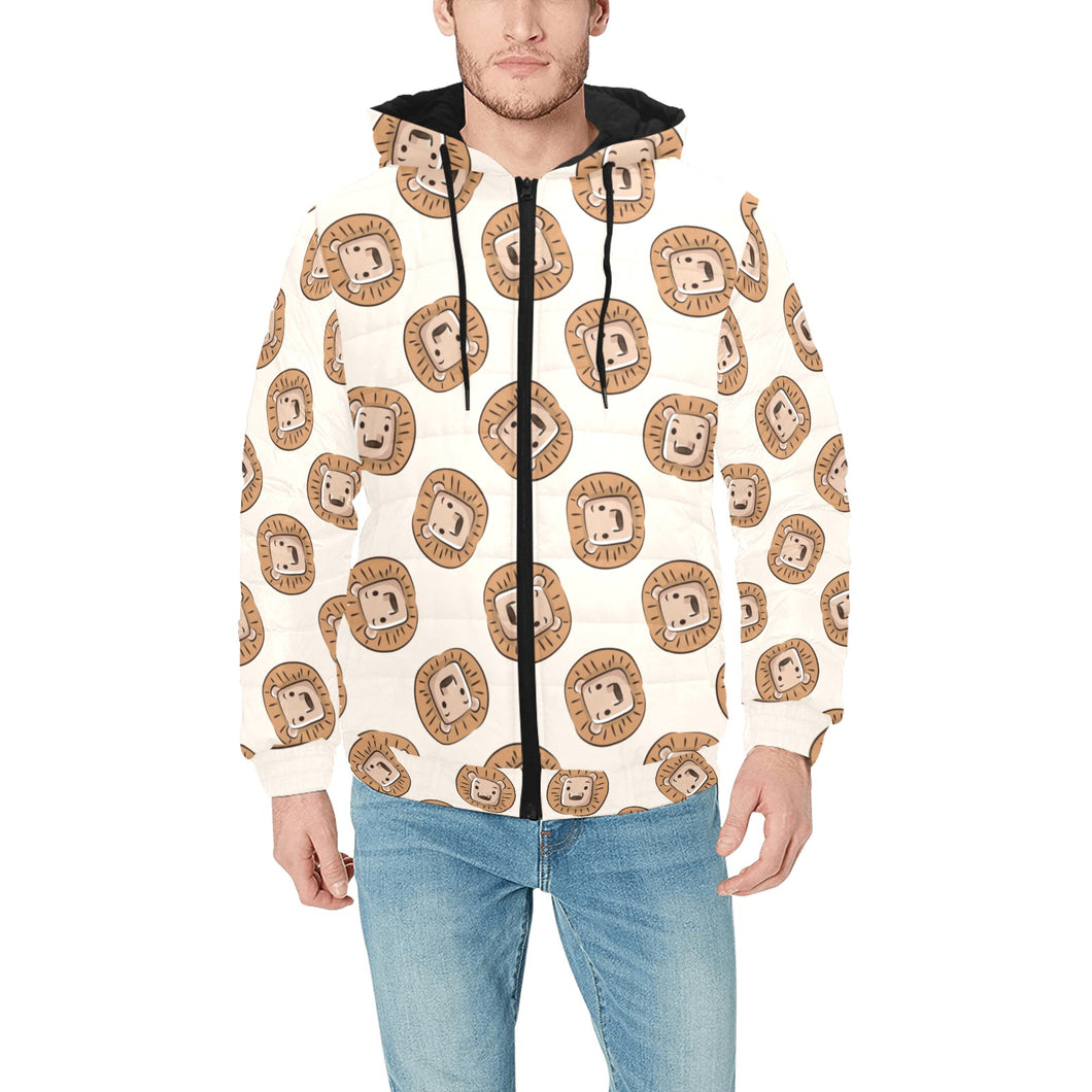 Lion Pattern Print Design 01 Men's Padded Hooded Jacket