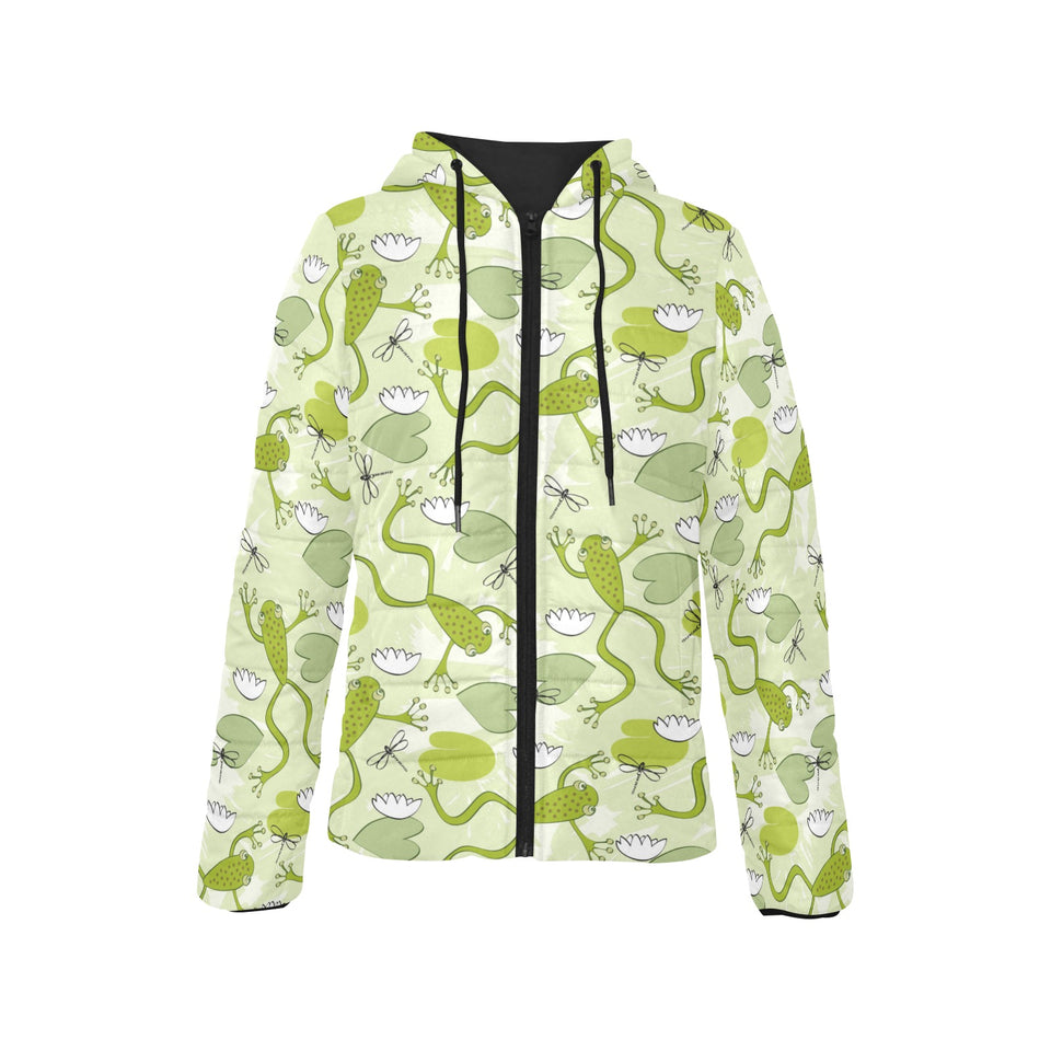 Cute frog dragonfly pattern Women's Padded Hooded Jacket