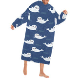 Cute white baby sea lion seal pattern Blanket Robe with Sleeves