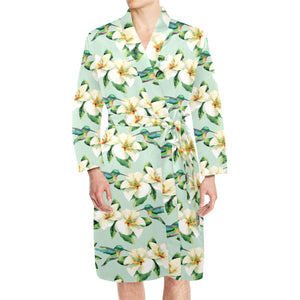 Hummingbird Pattern Print Design 01 Men's Long Sleeve Belted Night Robe