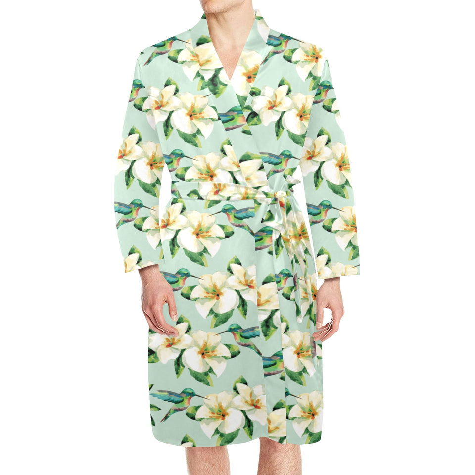 Hummingbird Pattern Print Design 01 Men's Long Sleeve Belted Night Robe