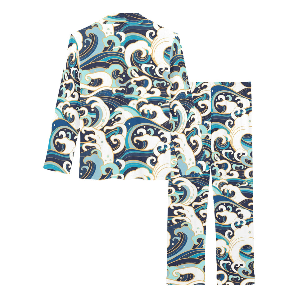 Japanese wave pattern Women's Long Pajama Set