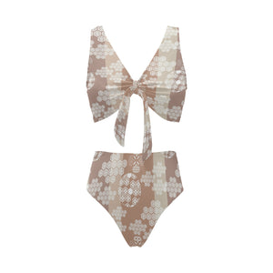 Beautiful hexagon japanese pattern Chest Bowknot High Waisted Bikini Swimsuit