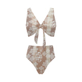 Beautiful hexagon japanese pattern Chest Bowknot High Waisted Bikini Swimsuit