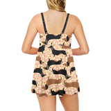 Dachshund floral background Chest Sexy Pleated Two Piece Swim Dress