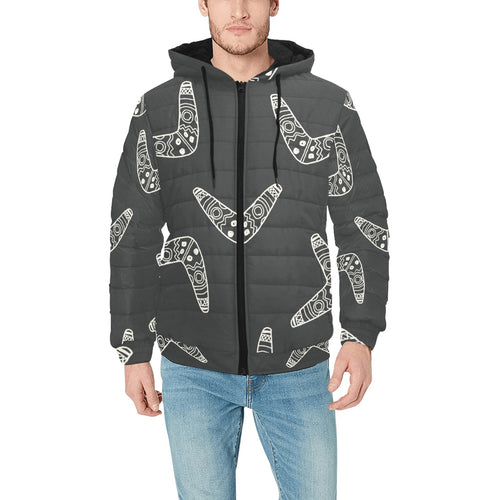 Hand drawn boomerang Australian aboriginal ornamen Men's Padded Hooded Jacket