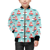 Red White sailboat wave background Kids' Boys' Girls' Bomber Jacket