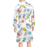 Siberian husky and colorful circle pattern Men's Long Sleeve Belted Night Robe