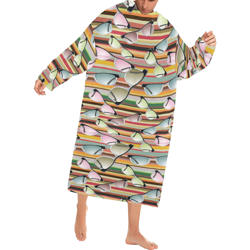 Sun Glasses Pattern Print Design 02 Blanket Robe with Sleeves