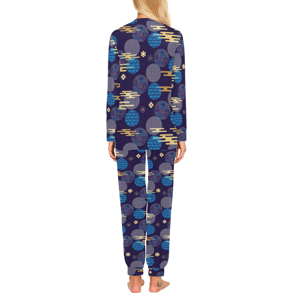 Blue japanese pattern cloud wave flower Women's All Over Print Pajama Set