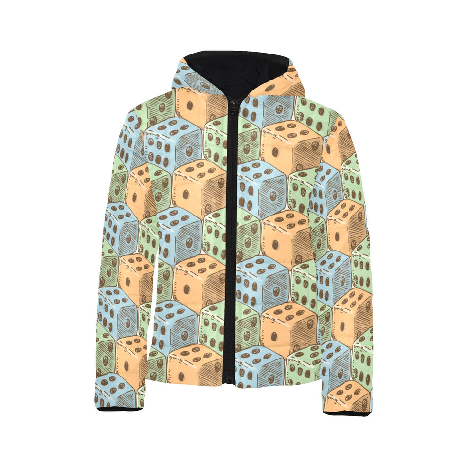 Dice Pattern Print Design 05 Kids' Boys' Girls' Padded Hooded Jacket