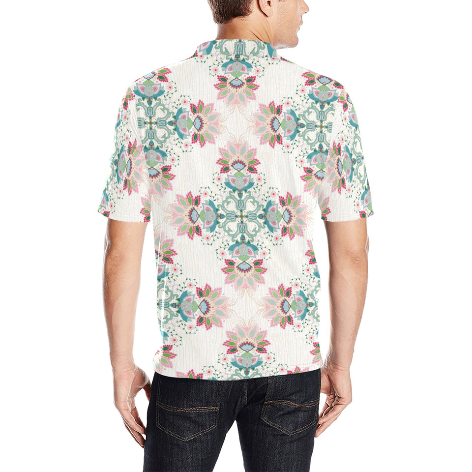 Square floral indian flower pattern Men's All Over Print Polo Shirt