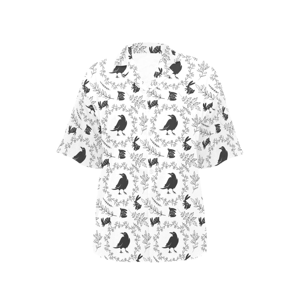 Crows floral wreath rabbit pattern Women's All Over Print Hawaiian Shirt