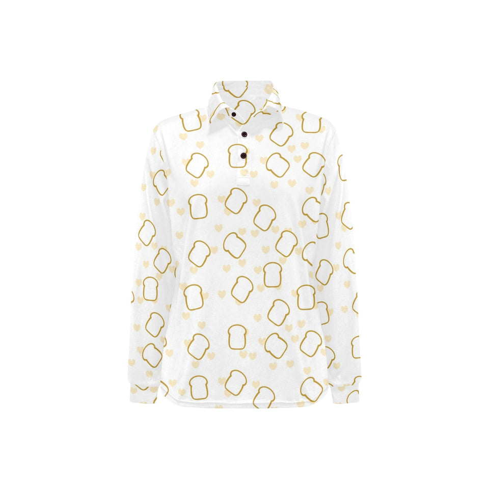 Bread Toast Pattern Print Design 01 Women's Long Sleeve Polo Shirt