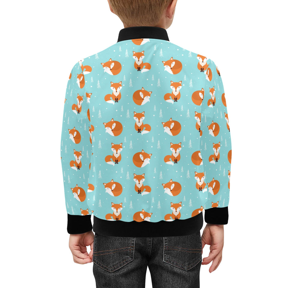 Fox pattern blue b ackground Kids' Boys' Girls' Bomber Jacket
