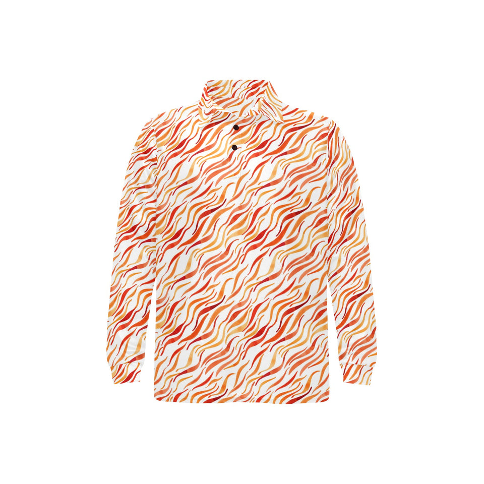 Fire flame watercolor pattern Men's Long Sleeve Polo Shirt