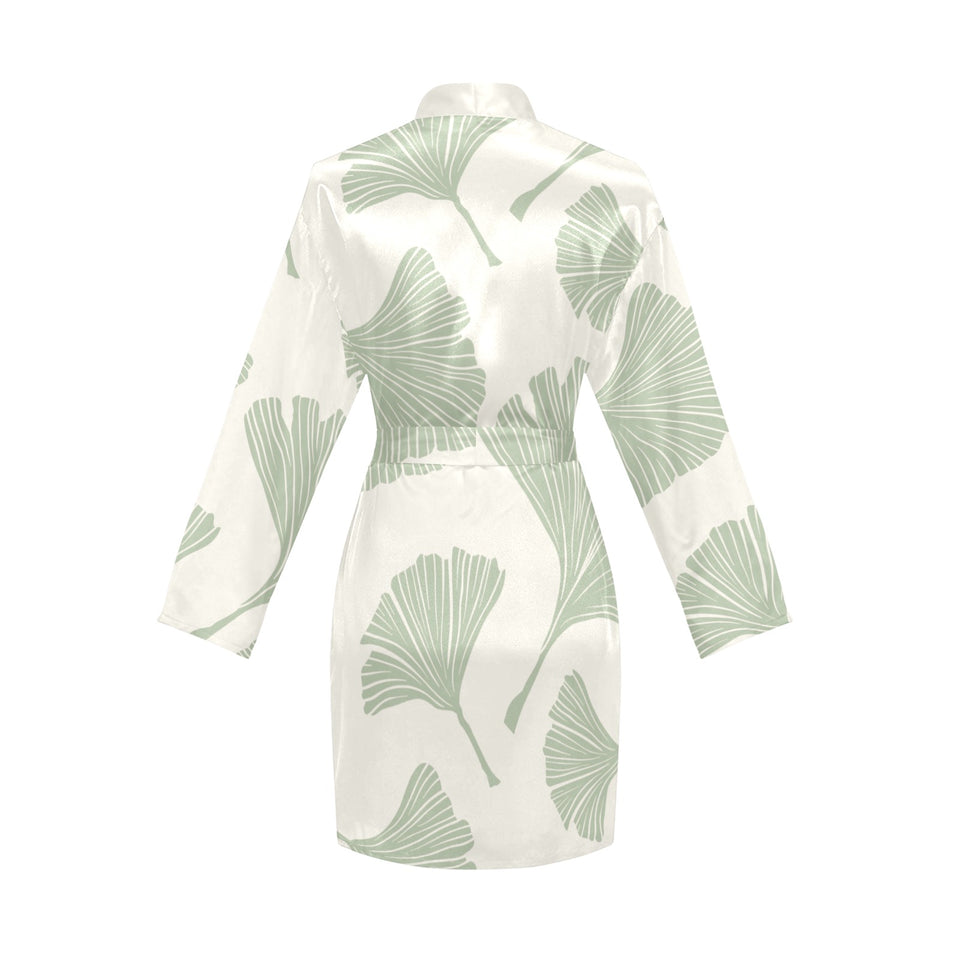 Ginkgo leaves pattern Women's Long Sleeve Belted Night Robe