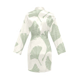 Ginkgo leaves pattern Women's Long Sleeve Belted Night Robe