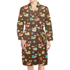Snail Pattern Print Design 03 Men's Long Sleeve Belted Night Robe
