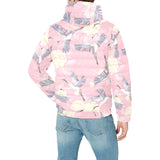 Japanese crane rose pattern Men's Padded Hooded Jacket