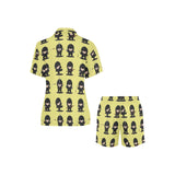 Cute ninja yellow background Women's V-Neck Short Pajama Set