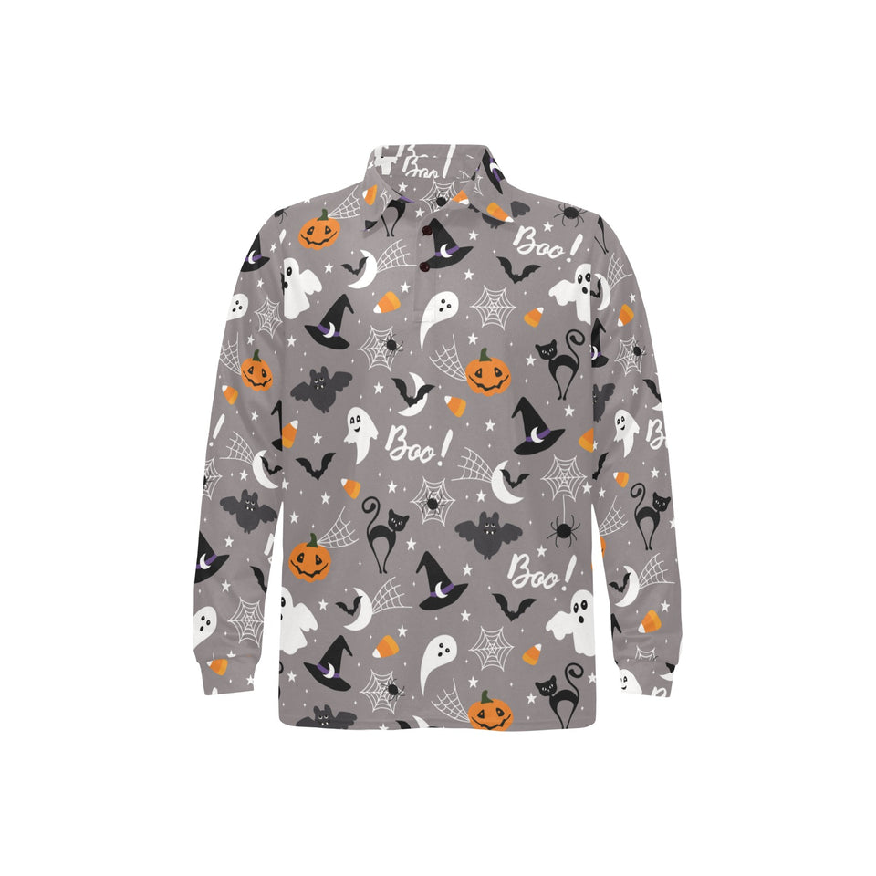 Halloween design pattern Men's Long Sleeve Polo Shirt