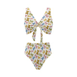 Teddy Bear Pattern Print Design 01 Chest Bowknot High Waisted Bikini Swimsuit